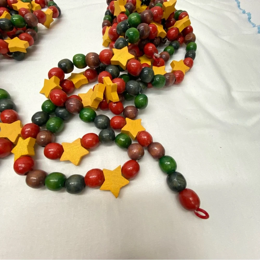 Festive Holiday Star Bead Garland set of 4 wooden bead a Little Over 9 feet each
